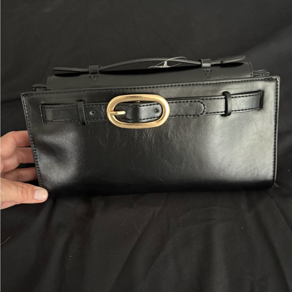Old Navy Black Clutch with Gold Buckle Accent